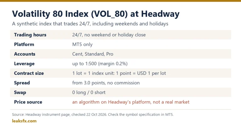 Chỉ số Volatility 80 (Vol 80): Chỉ số tổng hợp 24/7 của Headway hoạt động thế nào, thông số và rủi ro
